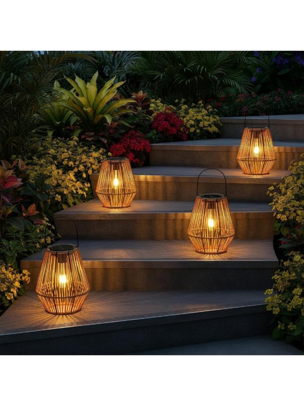 4 Pack Solar Rattan Lanterns - Waterproof Hanging Lights for Outdoor Decor